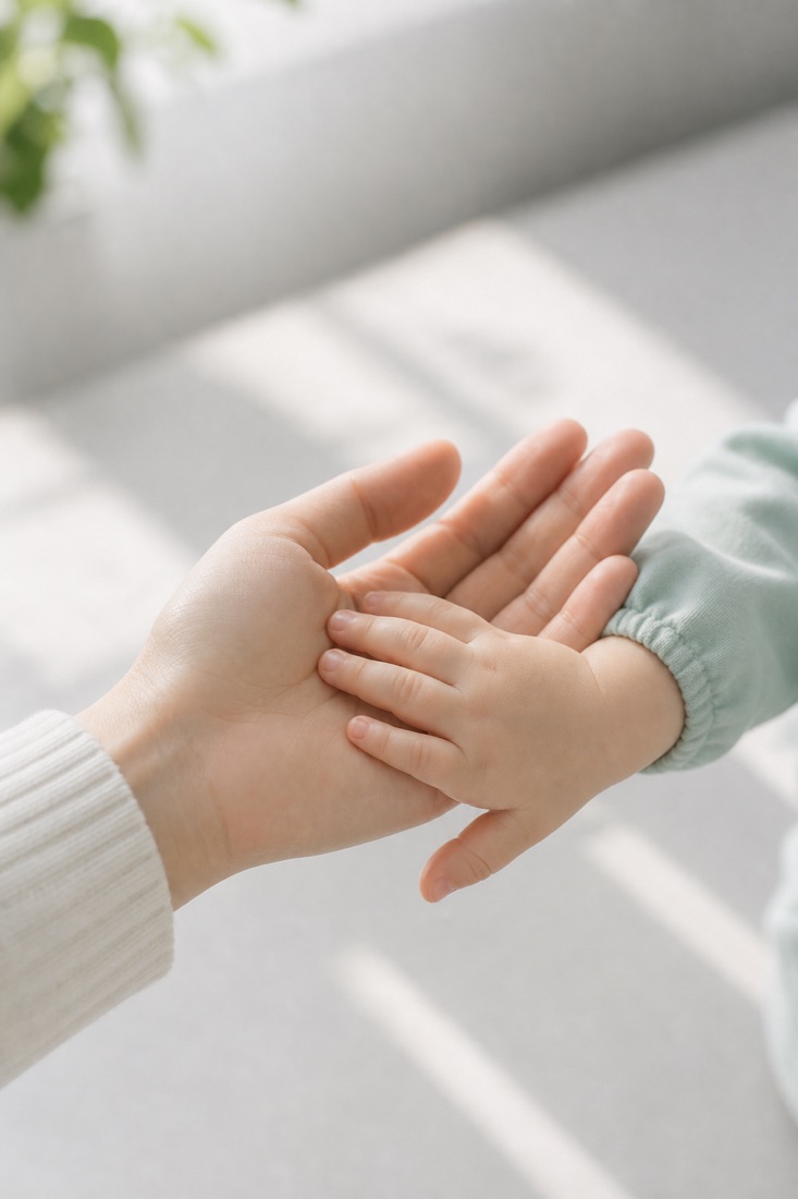 大人と子どもの手がそっと重なる様子